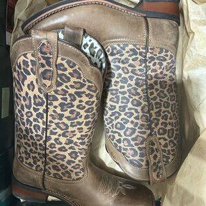 Leopard Print Brown Combat Boots